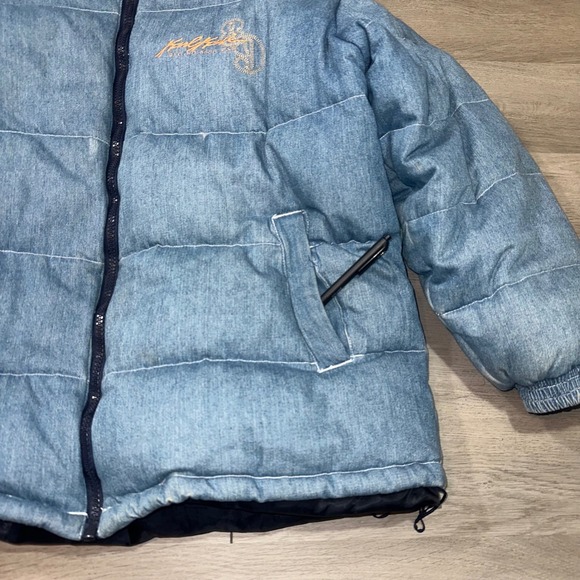 Karl Kani Sculptured Denim Puffer Jacket Mens XL Blue‎ Embroidered Kani 23 Logo - Picture 5 of 16
